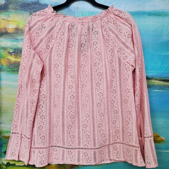 Hinge Lace Long Sleeve Romantic Tie Front Blouse - Picture 3 of 10